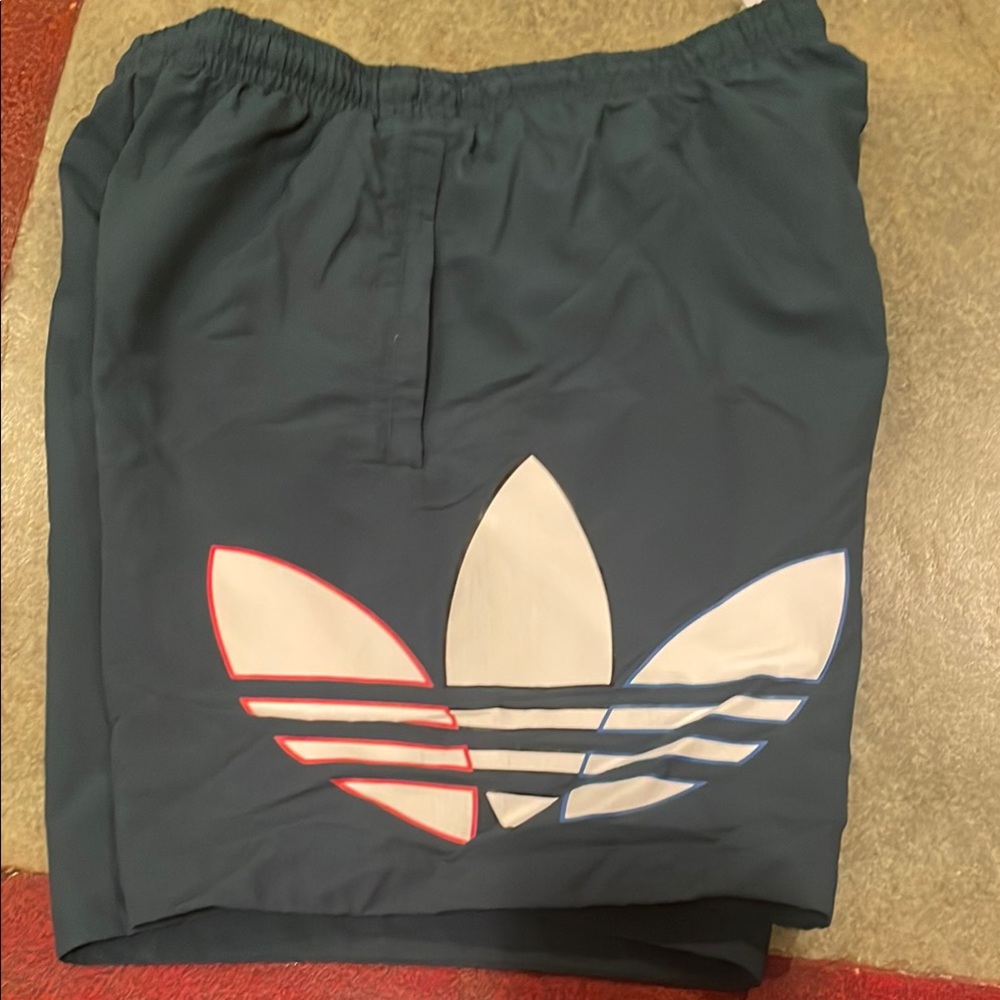 adidas Men's Swim Trunks - Dark teal with Red, White, and Blue Logo
